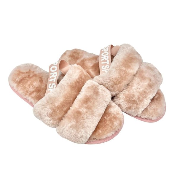 D ta Lo Women's Size 43 Pink Sport Fluffy Slingback Slippers - Picture 1 of 5